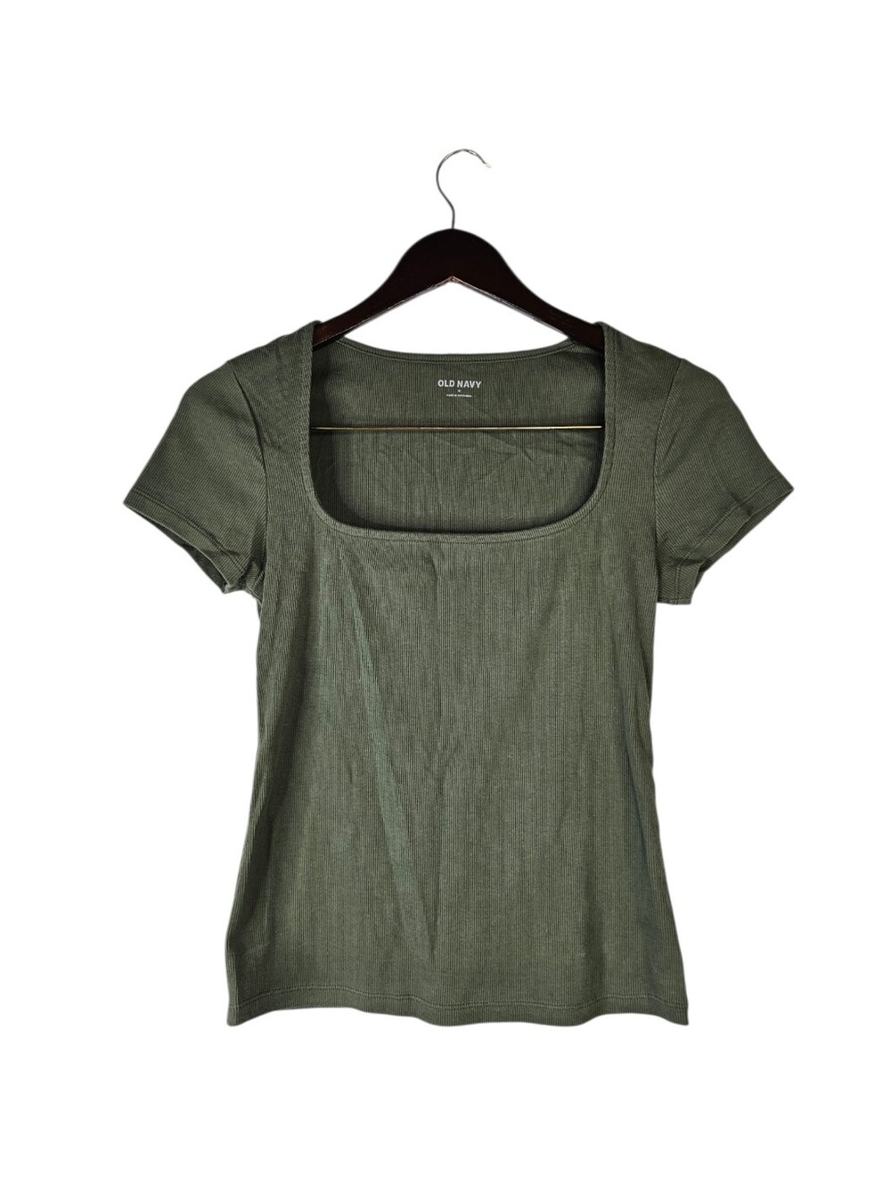 Old Navy Women's Medium Olive Green Ribbed Square Neck Fitted T-Shirt